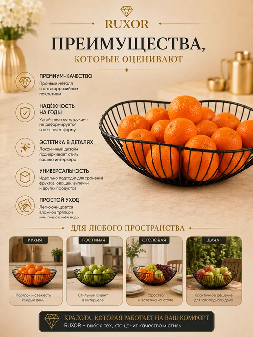Фото товара 25831, фруктовница, ваза для фруктов и овощей металлическая